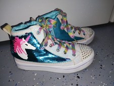 Skechers Flip Kicks Unicorn Sequin High Top Sneakers Girl Size 3 Youth EUC Rare