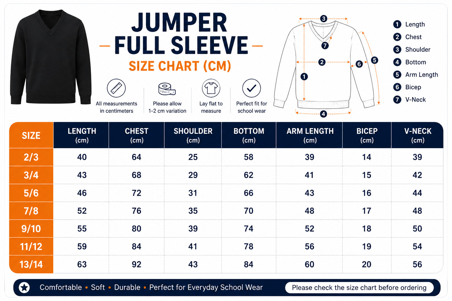 Kids Boys Girls V Neck School Jumper 100percent Cotton Uniform Sweatshirt 2-14 Years image 2