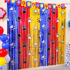 Paw Birthday Party Tinsel Foil Fringe Curtains 2 Pack 3.3x6.6ft Photo Booth