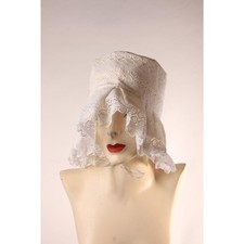 1970s White Lace Prairie Cottagecore Hat Bonnet