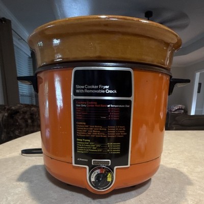 JCPenney Slow Cooker Fryer Removable Crock 1200W Orange Ceramic 375°F