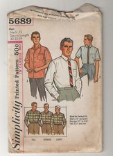 Uncut VTG 1960  s Simplicity 5689 Mens Proportioned Shirt Sewing Pattern Neck 15  