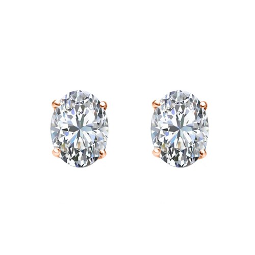 Pendientes IGI F/VS 2,5 quilates ovalados de diamantes cultivados creados en laboratorio tachuelas de oro rosa real de 14 quilates - Imagen 2 de 3