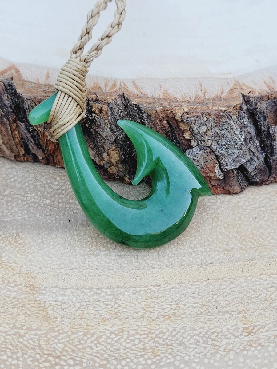 Hawaiian Natural Jade Hook Necklace - 1.5 Jade Fish Hook Adjustable Choker