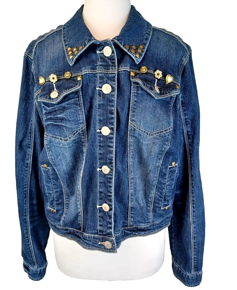 Chaqueta vaquera vintage para mujer talla 1X elástica adornada encanto botones camionero Foto 4 de 4