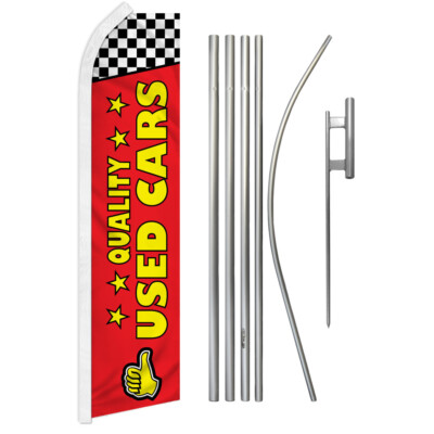Quality Used Cars Swooper Flutter Feather Advertising Flag Kit Dealership Red