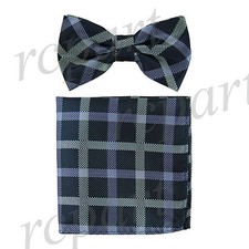 Men's Pre-tied Bow Tie  hankie set plaids  checkers navy blue lavender formal