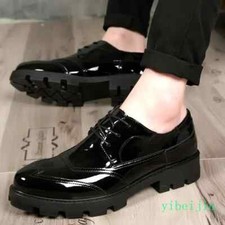 Men's Low Top Dress Formal Shiny Leather Shoes Platform Lace Up Business Wedding