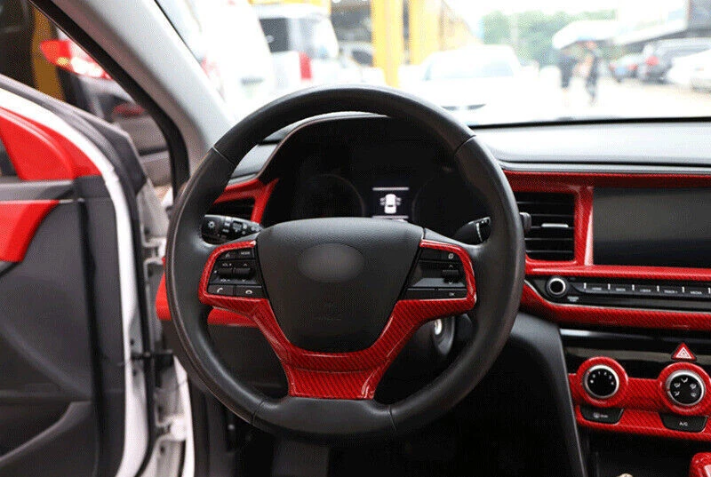 Cubierta de interruptor de volante ABS rojo fibra de carbono para Hyundai Accent 2018~22 Foto 3 de 4