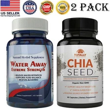 Diuretic Water Away 700mg Pills Chia Seeds Oil Non-GMO Weight Loss Caps 2 Pack