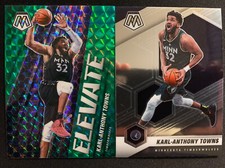 (2) 2020-21 Mosaic Karl-Anthony Towns Elevate Green Prizm #15 + Base #124 Wolves