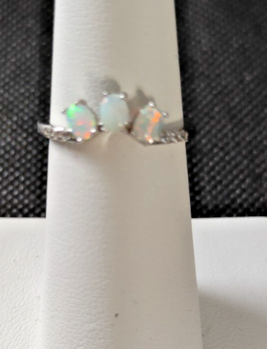 Sterling Silver 925 Stackable Ring w/Triple White… - image 1