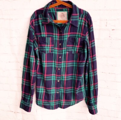 SO Perfect Shirt Plaid Flannel Button Down Relaxed Women Size S