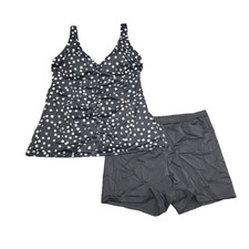 Kim Gravel x Swimsuits For All Printed Shirred Top Shorts Set Sz 12 Black