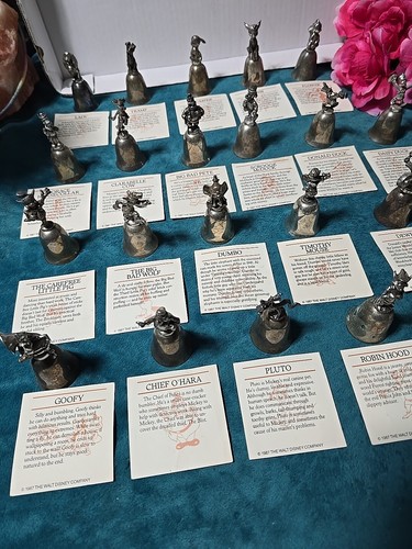 Disney’s NE Collectors Society Silver Plated & Pewter Bells Lot Of 23 W/ Cards