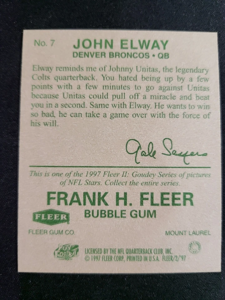 1997 Fleer Goudey John Elway card #7 Broncos - Image 2 of 2