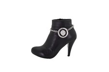 Women Silver Metal Chain Western Boot Bracelet Shoe Lion Coin Medallion Charm