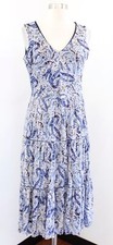 T Tahari Blue Paisley Print Mesh Tiered Sleeveless V Neck Dress Size S Casual