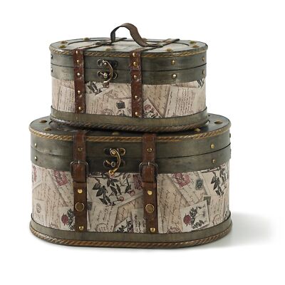 SLPR Alyssa Vintage Train Case - Set of 2, Antique Wooden Storage Boxes with ...
