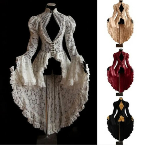 Vintage Halloween Medieval Renaissance Cosplay Costumes Dress Women Gothic Lace