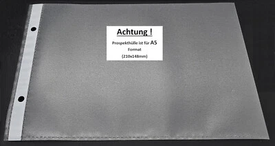 PS-HANDELSHAUS 100x A5 Prospekthülle, QUER,PP 80my, genarbt,Lochrand,dokumentenecht,recycelbar