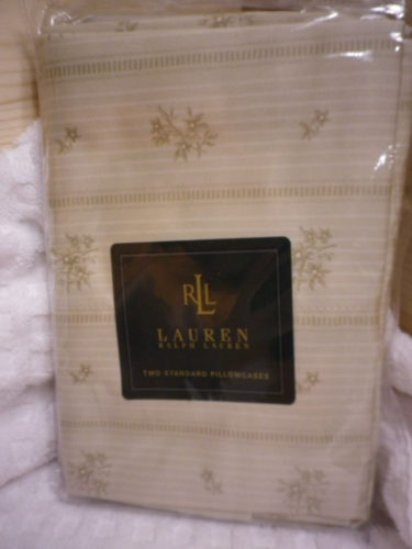Ralph Lauren Pair Standard Pillowcases Villandry Cream Floral New Old Stock - Picture 1 of 4