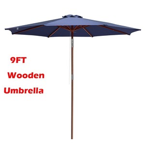 9ft Wooden Patio Umbrella With Crank Tilt 8 Ribs For Garden Beach Navy Blue Ebay