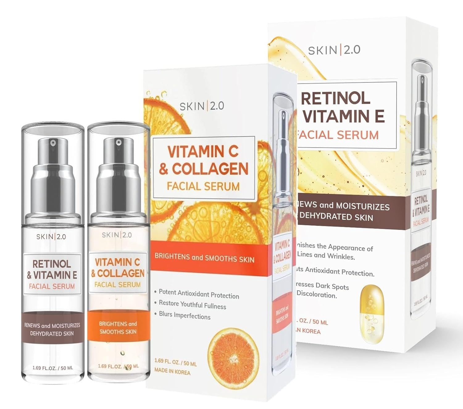 Vitamin C & Collagen + Retinol & Vitamin E Facial Serum Set - Dermatologist Test