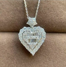 3Ct Baguette Cut Lab Created Diamond Cluster Pendant 14K White Gold Finish