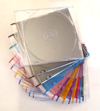 Empty SLIM CD or DVD Jewel Case Lot of 16 Slimline 5.2mm Black Assorted Colors