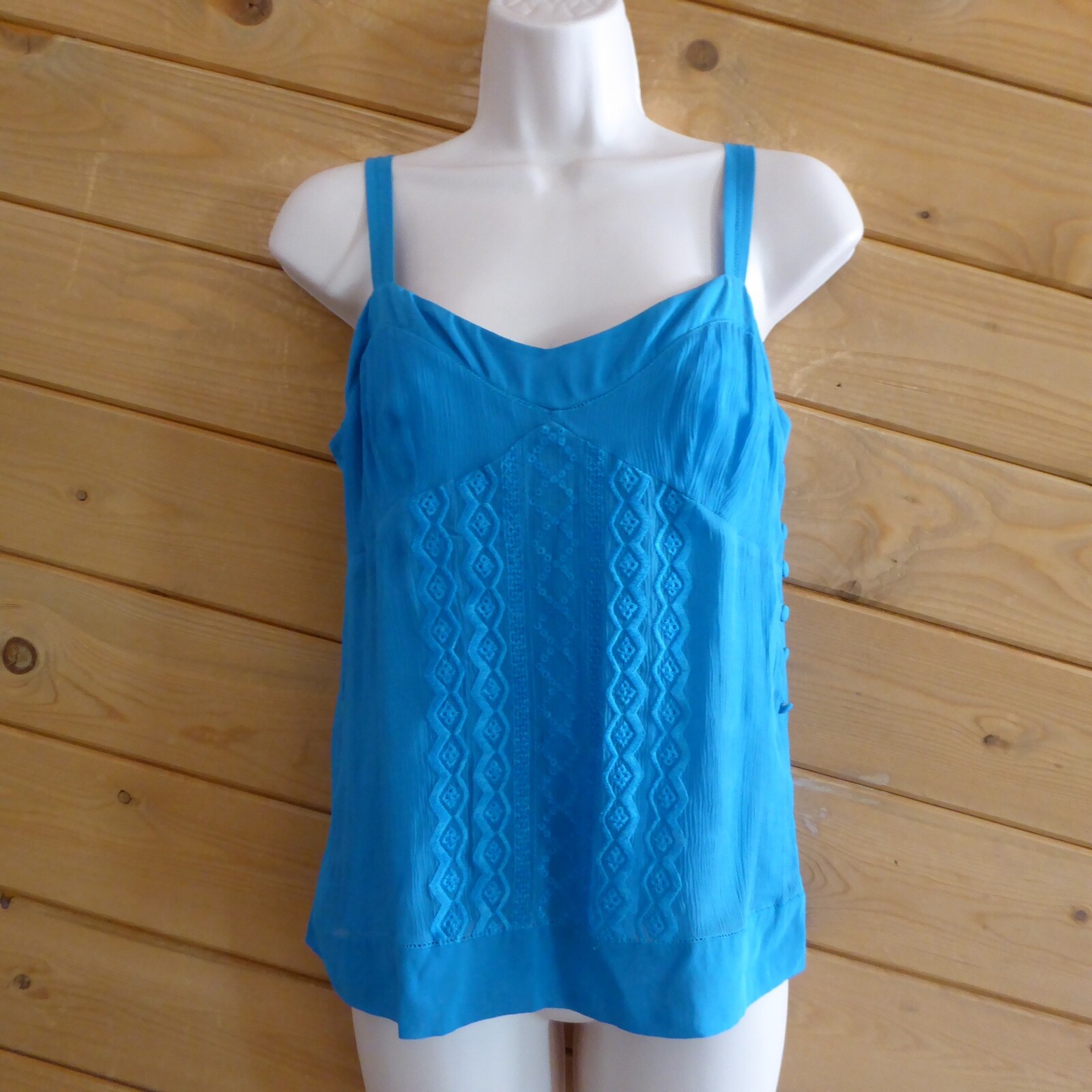Diane Von Furstenberg DVF Blue Embroidery Silk Cami Tank Sleeveless Top ...