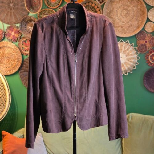 RQT Brown Polyester Suede Zip-Up Studded Bomber Jacket - XL - Picture 2 of 5