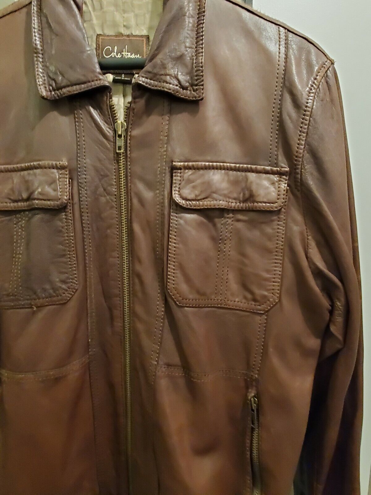 Mens Vintage Cole Haan Brown Leather Jacket SIZE SMALL | eBay