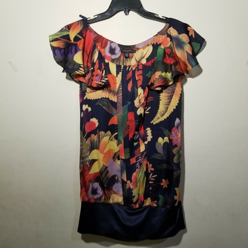 Ted Baker London Size 2 Floral Print Dress Off Shoulder Ruffle Slvs Front Pleats - Picture 7 of 9
