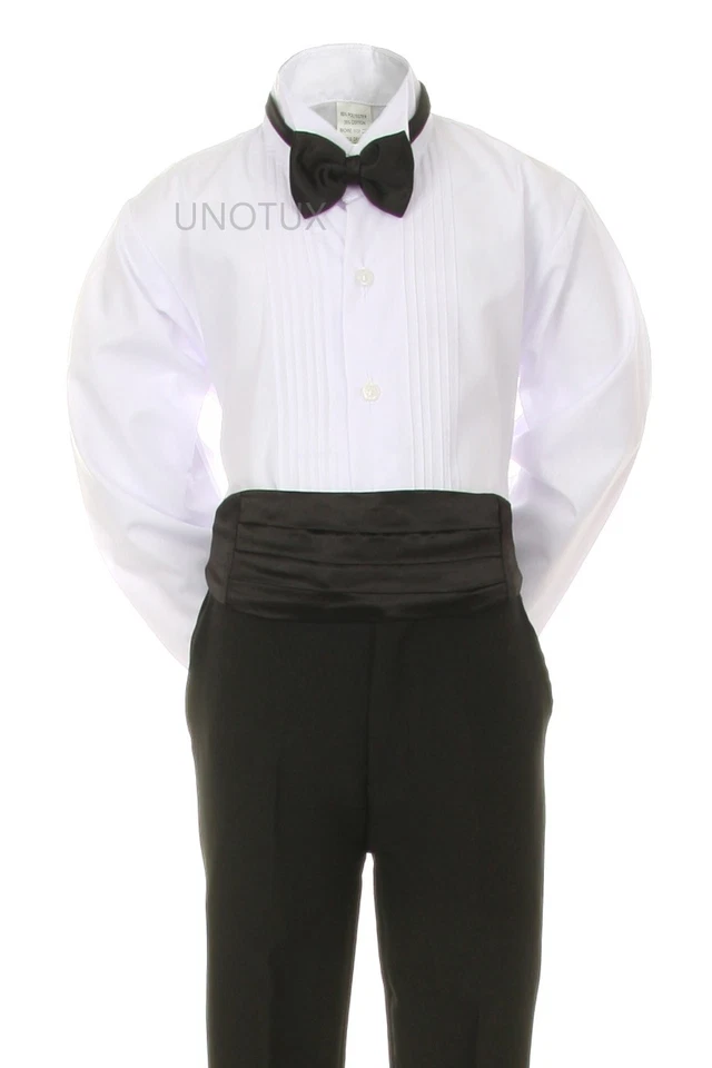 Baby Kid Teen 6pc BOY Wedding Formal Black Tail Vest Cummerbund Tuxedo Suit S-20 - Image 4 of 4