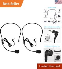 2Pcs Microphone Headset Mic, Flexible Wired Boom for Voice Amplifier, Black
