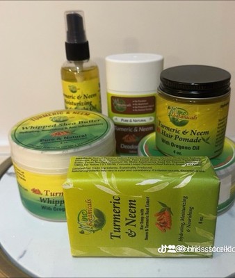 Set Tumeric Soap, cream, deodorant, hair pomade, oil Mine Botanicals.