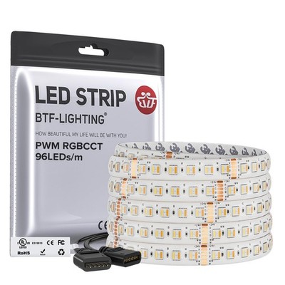 RGBCCT LED Strip Light 5in1 5050 SMD 16.4ft 480 LED IP65 24V White PCB