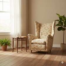 Fauteuil Bergère Vintage Tissu à Fleurs Design des Années 1950 Original