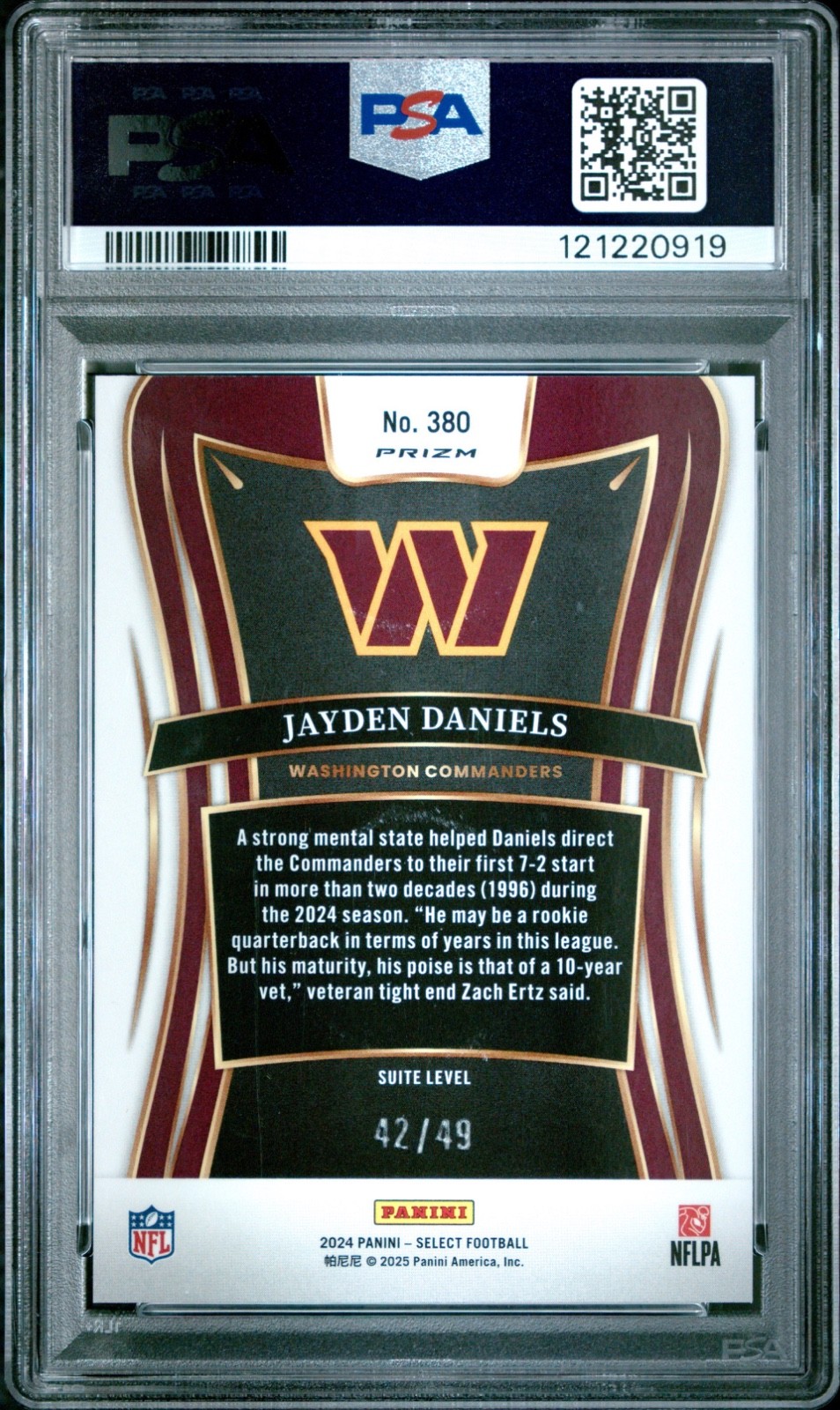 2024 Select Suite Level Jayden Daniels #380 Red Disco /49 RC PSA 9 POP 4! Rookie view 2