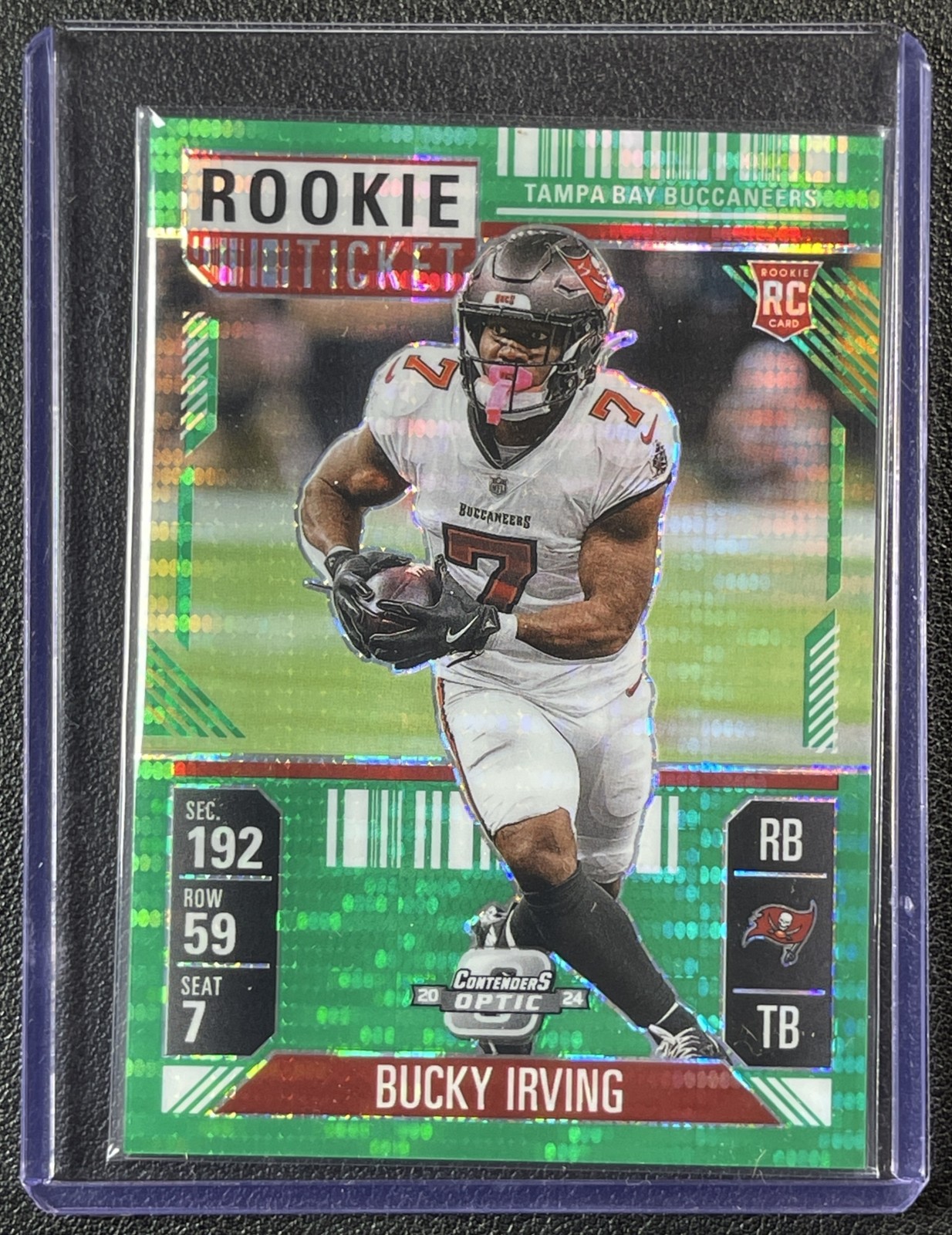 BUCKY IRVING 2024 CONTENDERS OPTIC #67 ROOKIE TICKET GREEN PULSAR PRIZM RC 1/49