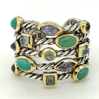 David Yurman Sterlingsilber & 18 Karat Gold Multi Edelstein Konfetti Ring Größe 6