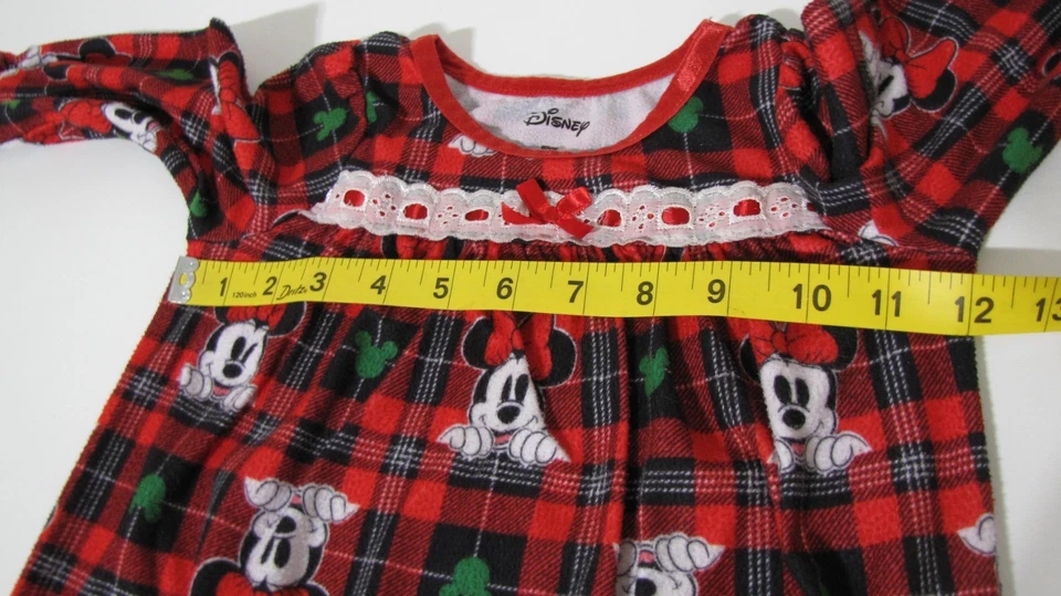 Disney Минни-Маус ночная рубашка красный клетку флис оборки длинным рукавом Kid's girl 2T - Изображение 4 из 4