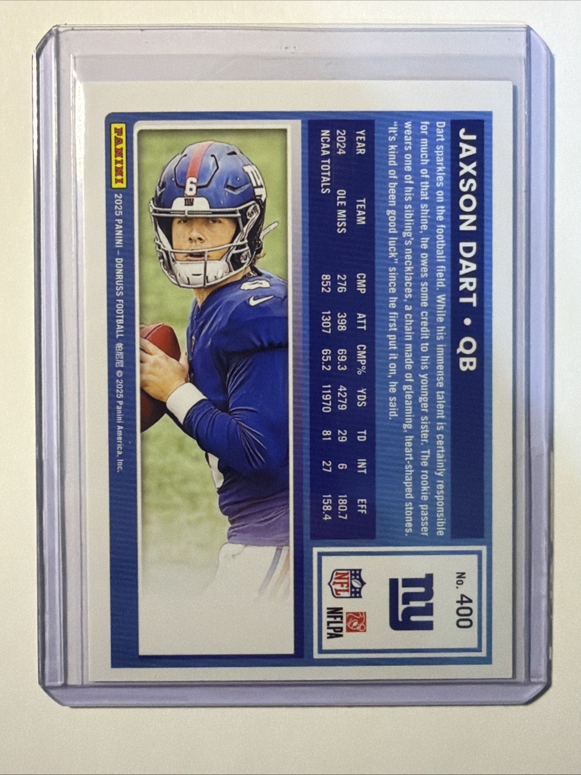 2025 Donruss - Rated Rookie Jaxson Dart #400 Press Proof Blue (RC) NY GIANTS