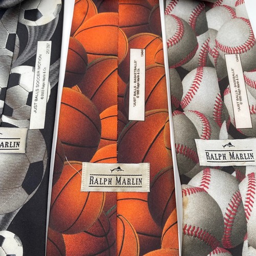 Vintage Ralph Marlin Sports Necktie Bundle 3 - Soccer, Basketball, Baseball Ties - Picture 3 of 9