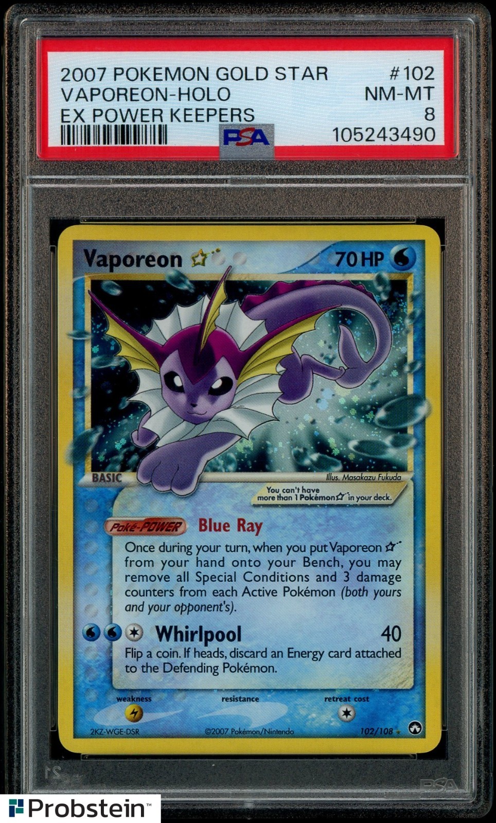 2007 Pokemon EX Power Keepers #102/108 Vaporeon Gold Star Holo PSA 8 NM-MT