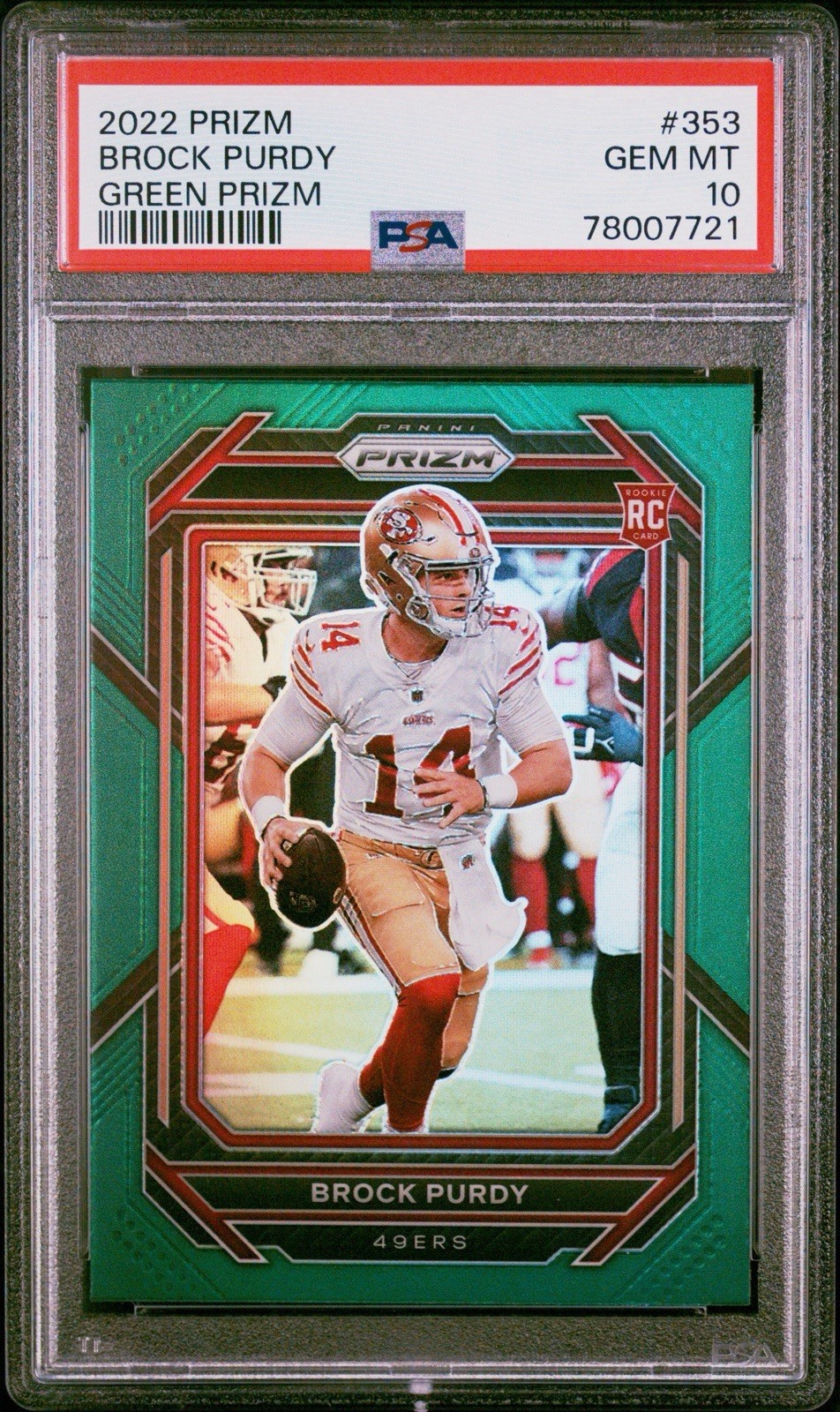2022 PANINI PRIZM BROCK PURDY GREEN PRIZM RC #353 PSA GEM MT 10!!! 49ERS