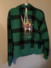 Polo Ralph Lauren Polo Bear Ski Hoodie Green Black Buffalo Plaid L Women s Rare