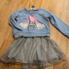 Peppa Pig Girls Blue Rainbow Tutu Dress Long Sleeve Sweatshirt 4T