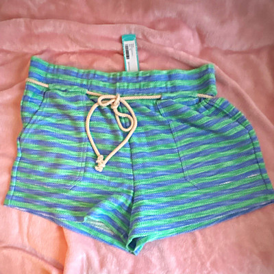 Roxy Westcoast Striped Terry Drawstring Shorts Elastic Waist Slash Pockets XL